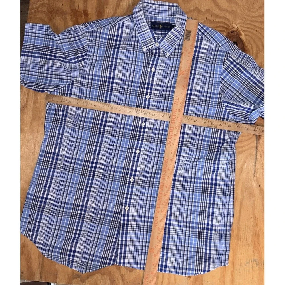 Polo Ralph Lauren Mens XL Short‎ Sleeve Blue Plaid Button Down 100% Cotton